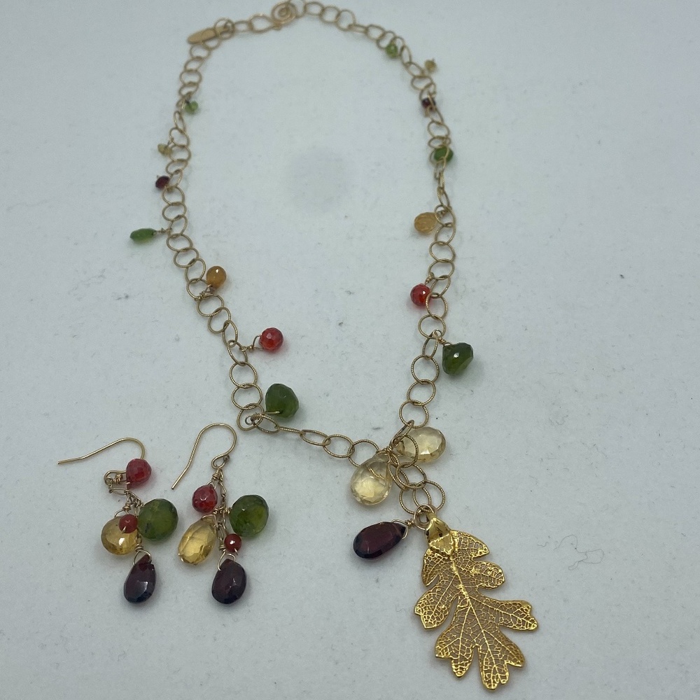 Gold plated Leaf and Bead Necklace